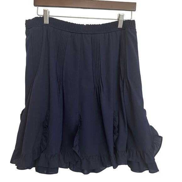 Cremieux Navy Blue Ruffle Pintucked Skirt Large Feminine Flouncy‎ Office Church - Picture 1 of 8